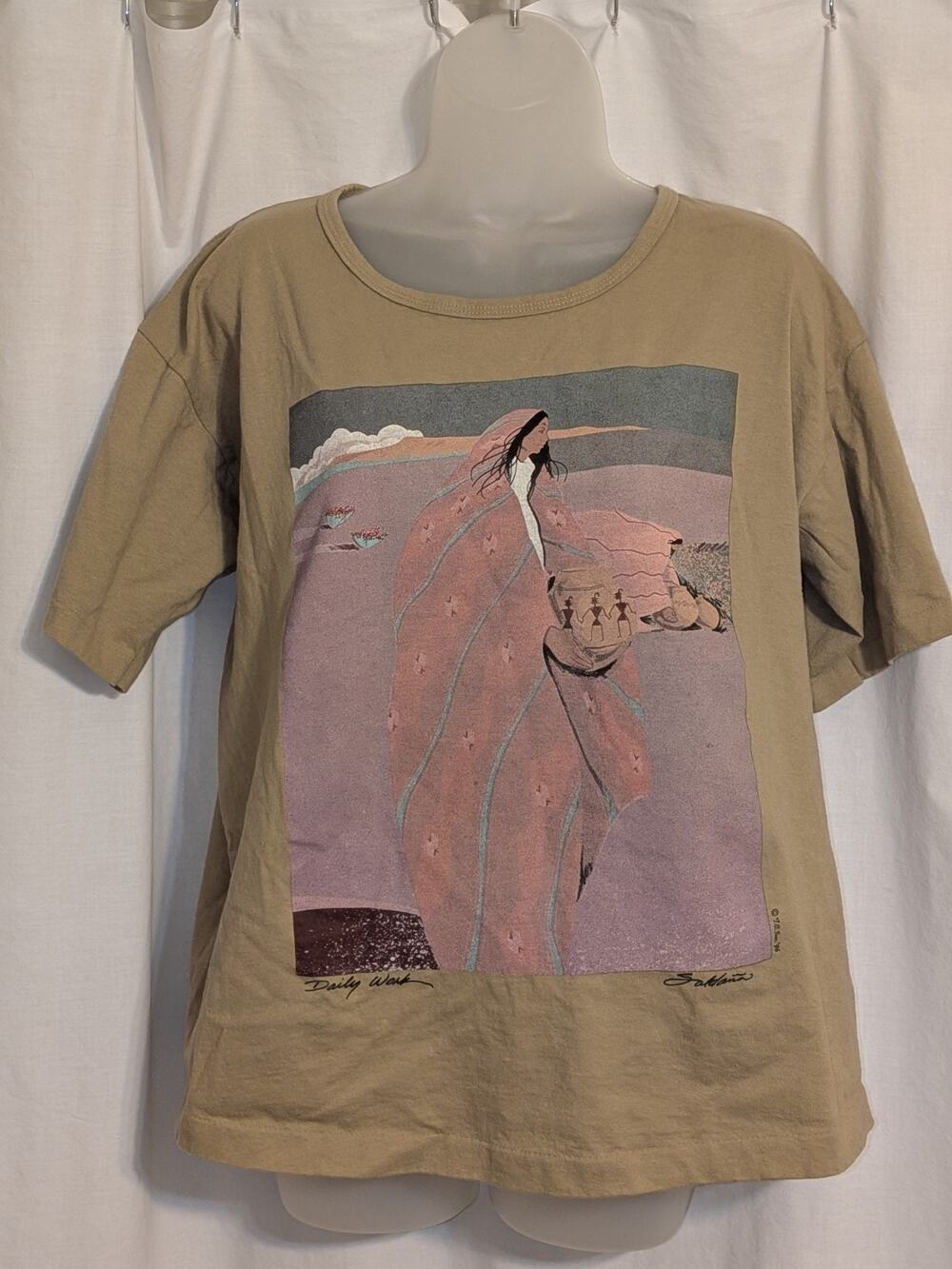 VTG 90s Anvil Tan Native American Southwestern Art T-Shirt Size L